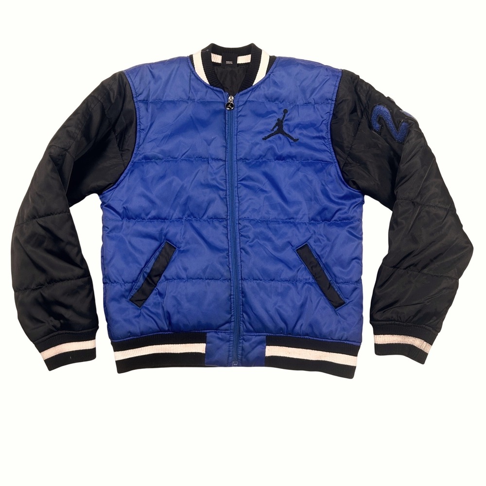 Jordan Boys Puffer Varsity Bomber Jacket XL (20) Blue Black Jumpman Streetwear‎